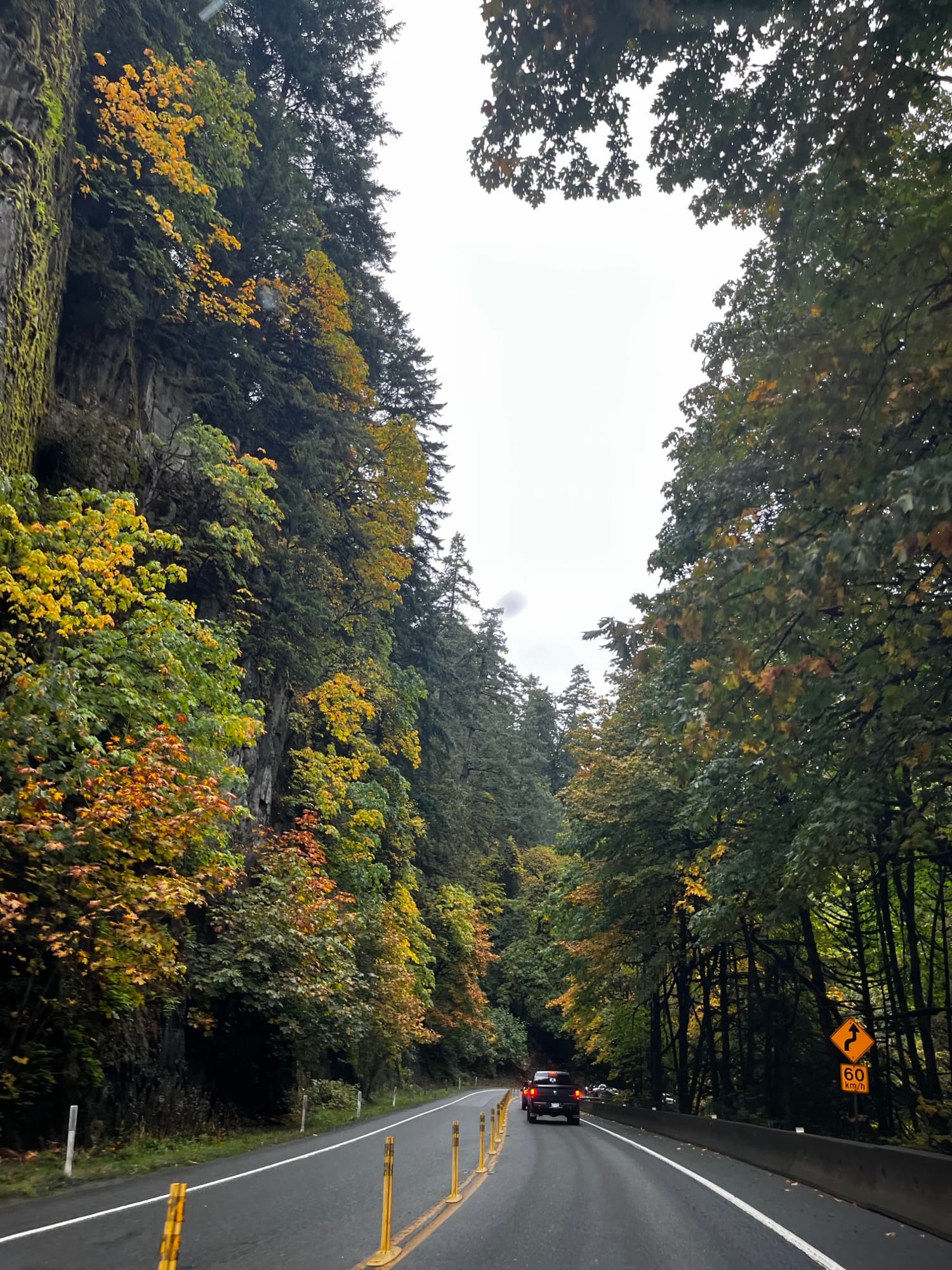 Mountain road through autumn forest